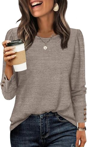 WIHOLL Long Sleeve Shirts for Women Buttons Cuff Tunic Tops Casual Fall Lightweight Sweaters Fashion 2025 in Saudi Arabia