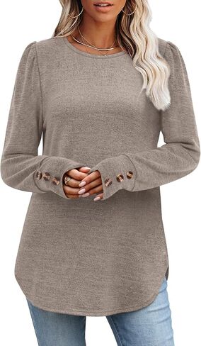 WIHOLL Long Sleeve Shirts for Women Buttons Cuff Tunic Tops Casual Fall Lightweight Sweaters Fashion 2025 in Saudi Arabia