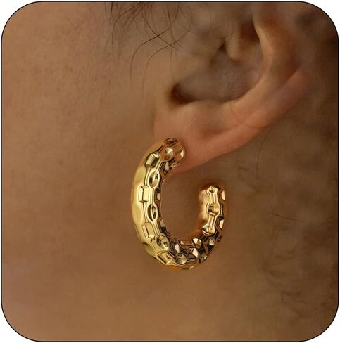 Gold Hoop Earrings for Women 14k Gold Plated Chunky Hoop Earrings for Women Statement Earrings Minimalist Earrings for Women Cute Fashion Hypoallergenic Earrings Jewelry Gift for Women in Kuwait