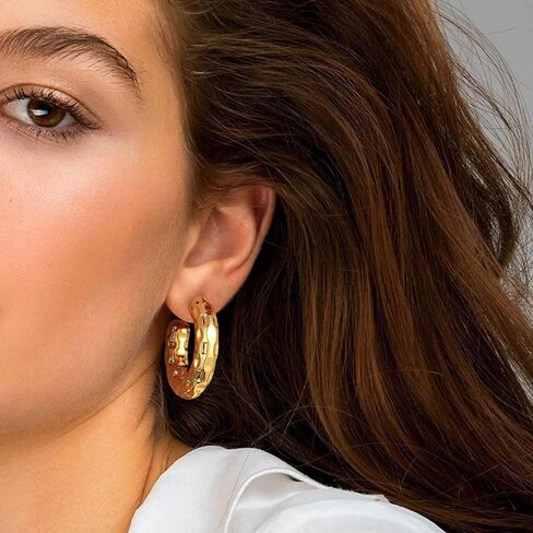 Gold Hoop Earrings for Women 14k Gold Plated Chunky Hoop Earrings for Women Statement Earrings Minimalist Earrings for Women Cute Fashion Hypoallergenic Earrings Jewelry Gift for Women in Kuwait
