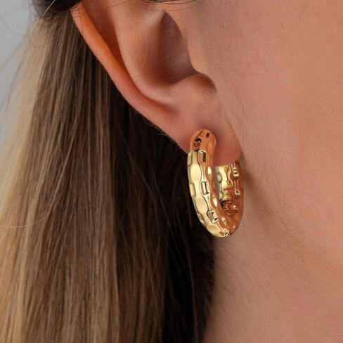 Gold Hoop Earrings for Women 14k Gold Plated Chunky Hoop Earrings for Women Statement Earrings Minimalist Earrings for Women Cute Fashion Hypoallergenic Earrings Jewelry Gift for Women in Kuwait
