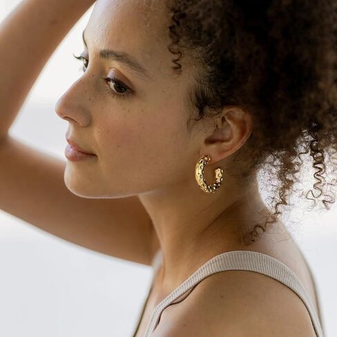 Gold Hoop Earrings for Women 14k Gold Plated Chunky Hoop Earrings for Women Statement Earrings Minimalist Earrings for Women Cute Fashion Hypoallergenic Earrings Jewelry Gift for Women in Kuwait