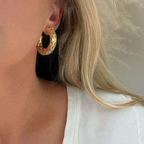 Gold Hoop Earrings for Women 14k Gold Plated Chunky Hoop Earrings for Women Statement Earrings Minimalist Earrings for Women Cute Fashion Hypoallergenic Earrings Jewelry Gift for Women in Kuwait