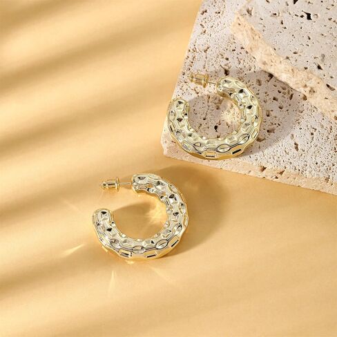 Gold Hoop Earrings for Women 14k Gold Plated Chunky Hoop Earrings for Women Statement Earrings Minimalist Earrings for Women Cute Fashion Hypoallergenic Earrings Jewelry Gift for Women in Kuwait