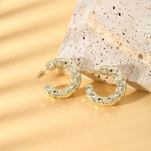 Gold Hoop Earrings for Women 14k Gold Plated Chunky Hoop Earrings for Women Statement Earrings Minimalist Earrings for Women Cute Fashion Hypoallergenic Earrings Jewelry Gift for Women in Kuwait