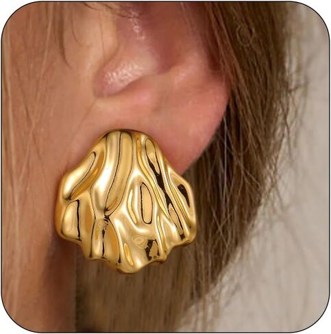 Gold Hoop Earrings for Women 14k Gold Plated Chunky Hoop Earrings for Women Statement Earrings Minimalist Earrings for Women Cute Fashion Hypoallergenic Earrings Jewelry Gift for Women in Kuwait