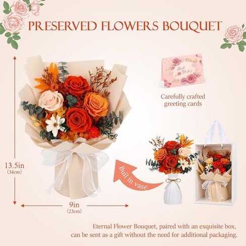Flowers for Delivery Prime Preserved Flower Bouquet That Last 3-5 Years Real Forever Rose Bouquet Mothers Day Gifts for Mom Birthday Anniversary Christmas Gift for Her Women Wife Girlfriend(Pink) in Kuwait