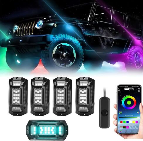 YUGUANG Rock Lights for Trucks, 8 Pods RGB LED Rock Lights with APP Control Music Mode Multicolor Waterproof Underglow for Truck UTV ATV Cars RZR SUV in Saudi Arabia