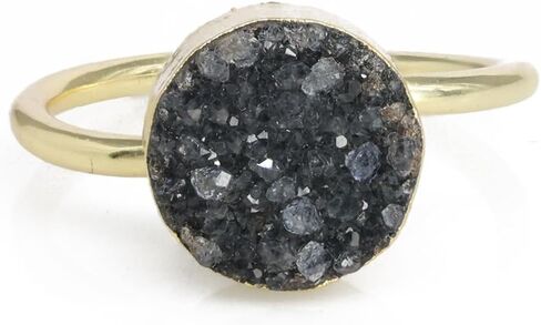 Rock Natural Circle Druzy Rings Sparkling Natural Gemstone Gold Plate over Brass Ring Stone Size 10mm Adjustable Shank US Scale Size 6-8 in Kuwait