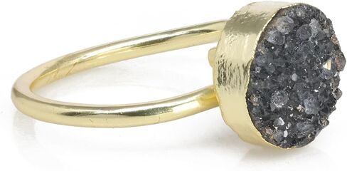 Rock Natural Circle Druzy Rings Sparkling Natural Gemstone Gold Plate over Brass Ring Stone Size 10mm Adjustable Shank US Scale Size 6-8 in Kuwait