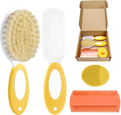 Baby Hair Brush and Comb Set, 4Pcs Baby Soft Bristles Brush Cradle Cap Brush Hair Comb for Newborns Toddlers Boys Girls (Pink) in Saudi Arabia