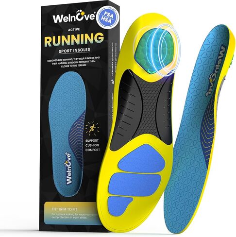 Running Sports Insoles Plantar Fasciitis - Welnove Athletic Inserts Arch Support for Flat Feet - Shock Absorption Insoles Foot Pain Fatigue Relief, Enhance Performance, Fit Most Shoes, Men Women (XL) in Kuwait