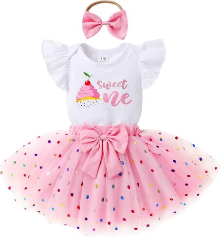 YOUNGER TREE Baby Girl 1st Birthday Outfits One Year Old Clothes Romper Tutu Cake Smash Skirt with Headband Baby Girl Gifts in Saudi Arabia