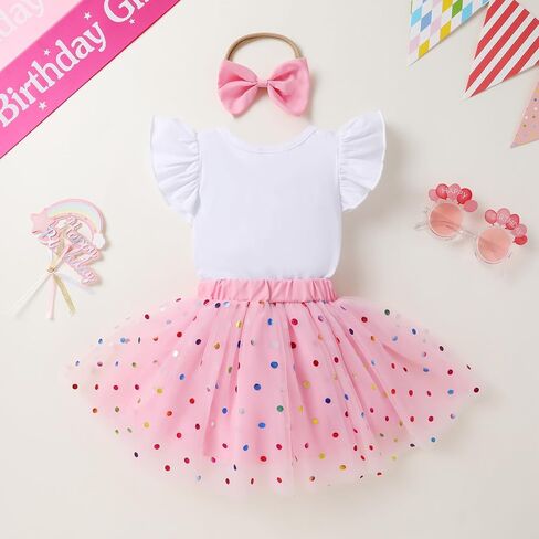 YOUNGER TREE Baby Girl 1st Birthday Outfits One Year Old Clothes Romper Tutu Cake Smash Skirt with Headband Baby Girl Gifts in Saudi Arabia