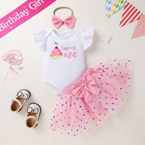 YOUNGER TREE Baby Girl 1st Birthday Outfits One Year Old Clothes Romper Tutu Cake Smash Skirt with Headband Baby Girl Gifts in Saudi Arabia