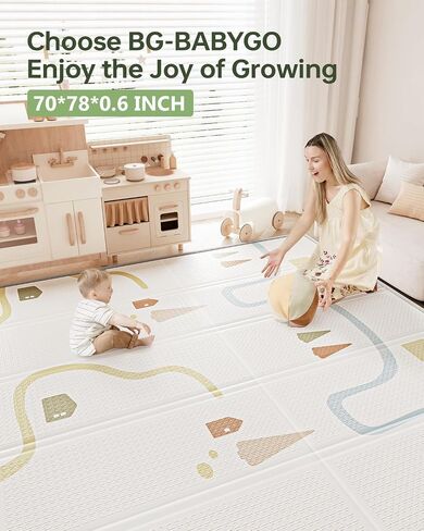 Baby Play Mat 50"*78" Foldable Foam Baby Play Mat for Floor Reversible Waterproof Playmats for Babies Boy and Toddlers Infants Edge Reinforcement Crawling Mat for Indoor&Outdoor&Travel in Saudi Arabia