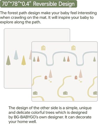 Baby Play Mat 50"*78" Foldable Foam Baby Play Mat for Floor Reversible Waterproof Playmats for Babies Boy and Toddlers Infants Edge Reinforcement Crawling Mat for Indoor&Outdoor&Travel in Saudi Arabia