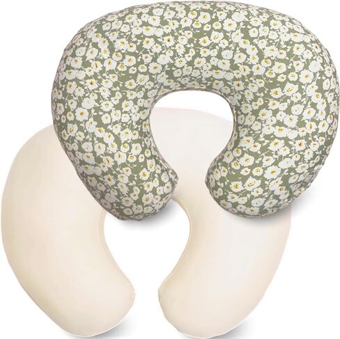 2 Pack Ultra Soft Nursing Pillow Covers for Baby Girl & Boy, Stretchy Boppy Compatible Cover for Breastfeeding Pillows, Easy to Use & Clean (Beige,Wild Floral) in Kuwait