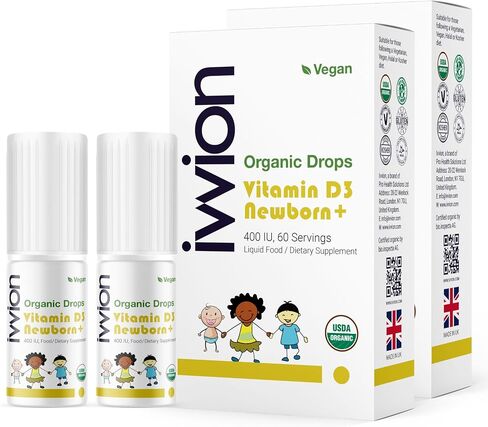 Organic Vegan 400IU, Vitamin D3, 60 Drops – Baby Drop for Infants & Toddlers | USDA Organic, Non-GMO, Plant-Based, No Additives or Preservatives, All Natural, Made in UK (Pack of 2) in Saudi Arabia