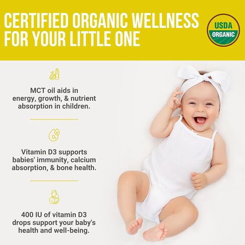 Organic Vegan 400IU, Vitamin D3, 60 Drops – Baby Drop for Infants & Toddlers | USDA Organic, Non-GMO, Plant-Based, No Additives or Preservatives, All Natural, Made in UK (Pack of 2) in Saudi Arabia