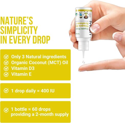 Organic Vegan 400IU, Vitamin D3, 60 Drops – Baby Drop for Infants & Toddlers | USDA Organic, Non-GMO, Plant-Based, No Additives or Preservatives, All Natural, Made in UK (Pack of 2) in Saudi Arabia