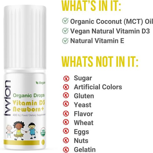 Organic Vegan 400IU, Vitamin D3, 60 Drops – Baby Drop for Infants & Toddlers | USDA Organic, Non-GMO, Plant-Based, No Additives or Preservatives, All Natural, Made in UK (Pack of 2) in Saudi Arabia