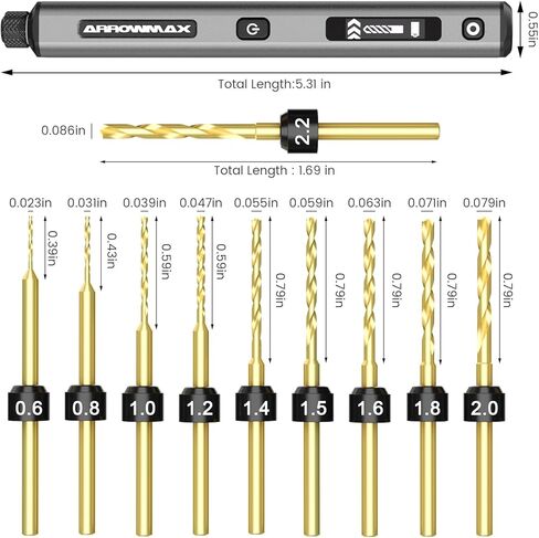 AM ARROWMAX 5-Speed Mini Electric Drill Pen with Benchtop Press, 10 Small Bits with Aluminium Box, LED Lights, OLED Display, Resin Drill Set For Jewelry Making, Plastic, Wood in Kuwait