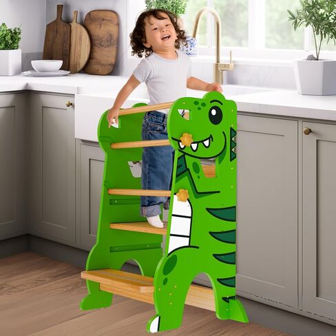 Toddler Tower Adjustable Height Trike Dino Toddler Step Stool– Safe Standing Kids Step Stool– Kids Step Stools for Toddlers– Stools for Kitchen Counter & Bathroom – Learning Tower Kitchen Stool Helper in Saudi Arabia