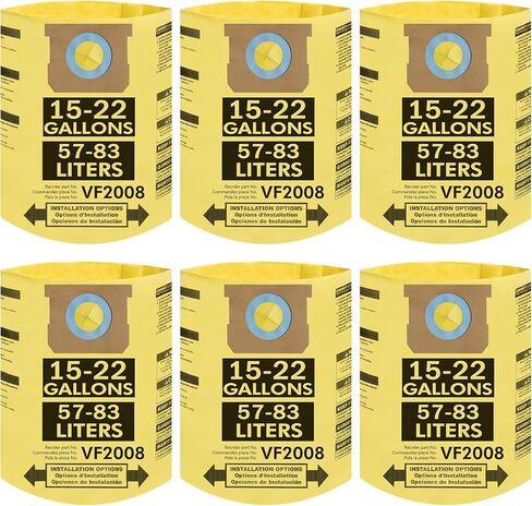 6 Pack 90673 Type G and J Vacuum Bags Compatible for Shop Vac 15-22 Gallon Vacuum, High Efficiency Dust Disposable Collection Filter Bag Part 90663 90673 9066300 9067300 VF2008 in Kuwait
