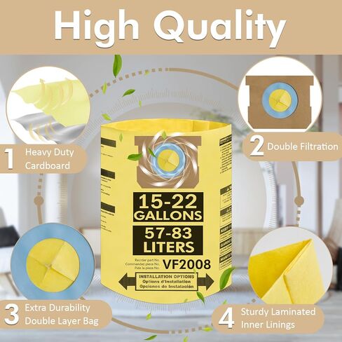 6 Pack 90673 Type G and J Vacuum Bags Compatible for Shop Vac 15-22 Gallon Vacuum, High Efficiency Dust Disposable Collection Filter Bag Part 90663 90673 9066300 9067300 VF2008 in Kuwait