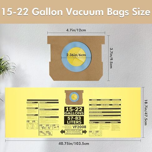 6 Pack 90673 Type G and J Vacuum Bags Compatible for Shop Vac 15-22 Gallon Vacuum, High Efficiency Dust Disposable Collection Filter Bag Part 90663 90673 9066300 9067300 VF2008 in Kuwait