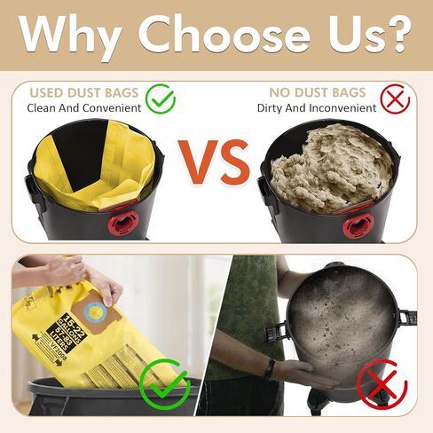 6 Pack 90673 Type G and J Vacuum Bags Compatible for Shop Vac 15-22 Gallon Vacuum, High Efficiency Dust Disposable Collection Filter Bag Part 90663 90673 9066300 9067300 VF2008 in Kuwait