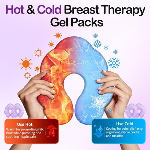 Comfytemp Breastfeeding Therapy Packs, 4-Pack Larger Dual-Sided Hot & Cold Breast Gel Ice Pads, FSA HSA Eligible, Reusable Postpartum Essentials for Pain Relief, Mastitis, Engorgement, New Mom Gifts in Saudi Arabia