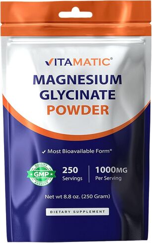 Vitamatic Magnesium Glycinate 1000mg per Serving Supports Muscle, Joint, and Heart Health 250 Grams - 250 Servings in Saudi Arabia