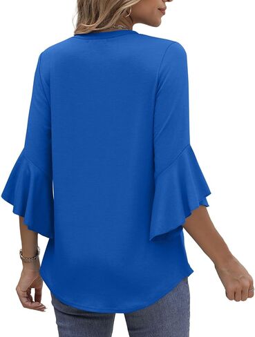 OFEEFAN Blouses for Women Dressy Casual 3/4 Length Sleeve Womens Tops V Neck Tshirts Shirts with Flared Sleeve in Saudi Arabia