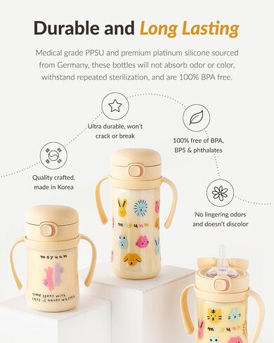 One Touch Straw Cup (Edition Friends) Sippy Cup with Straw with Handle For Baby ، تصميم تسرب واحد مقاوم للتسرب ، PPSU ، BPA Free (Yellow_9oz) in Kuwait