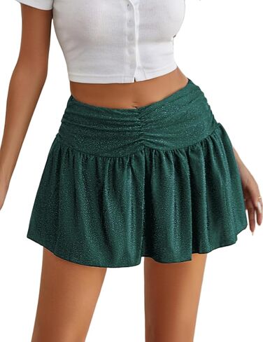 Avidlove Women Ruffle Skirt Ruched Waist Short Skirts Sexy Glitter Skirt Mini Lingerie Skirts in Kuwait