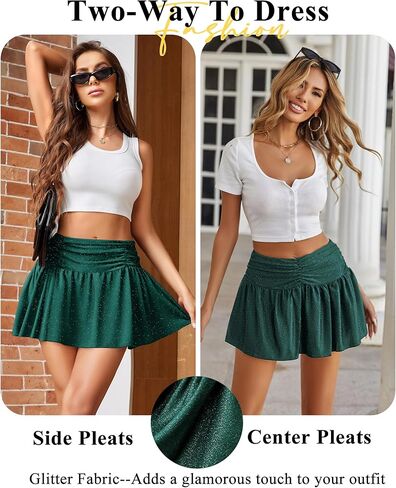 Avidlove Women Ruffle Skirt Ruched Waist Short Skirts Sexy Glitter Skirt Mini Lingerie Skirts in Kuwait