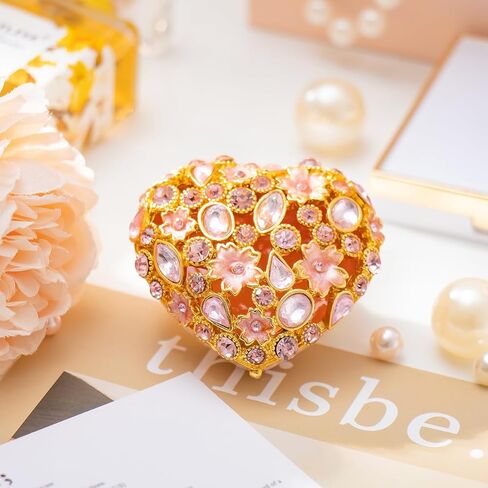 QIFU Elegant Heart Shaped Trinket Box with Colorful Enamel and Shine Rhinestones, Classical Jewelry Box for Rings or Earrings, Unique Ring Box to Show Your Ring in Style in Kuwait