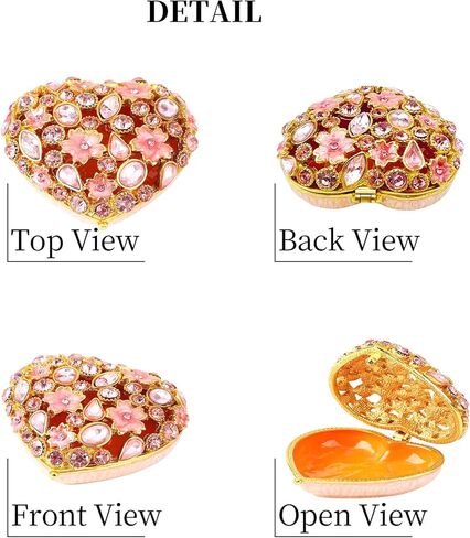 QIFU Elegant Heart Shaped Trinket Box with Colorful Enamel and Shine Rhinestones, Classical Jewelry Box for Rings or Earrings, Unique Ring Box to Show Your Ring in Style in Kuwait