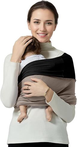 Baby Wrap Carrier, Lightweight Baby Wearing Wraps for Newborn and Infant, Soft Swaddle Holder Carrier, Cozy Baby Sling 7-35 lbs Black+Brown in Saudi Arabia