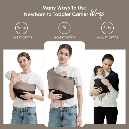 Baby Wrap Carrier, Lightweight Baby Wearing Wraps for Newborn and Infant, Soft Swaddle Holder Carrier, Cozy Baby Sling 7-35 lbs Black+Brown in Saudi Arabia