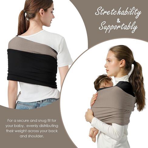 Baby Wrap Carrier, Lightweight Baby Wearing Wraps for Newborn and Infant, Soft Swaddle Holder Carrier, Cozy Baby Sling 7-35 lbs Black+Brown in Saudi Arabia