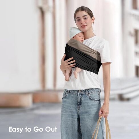 Baby Wrap Carrier, Lightweight Baby Wearing Wraps for Newborn and Infant, Soft Swaddle Holder Carrier, Cozy Baby Sling 7-35 lbs Black+Brown in Saudi Arabia