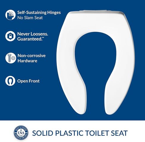 BEMIS 1655SSCT 047 Commercial Extra Heavy Duty Open Front Toilet Seat without Cover and Stainless Steel Self-Sustaining Hinges, ELONGATED, Plastic, Black in Saudi Arabia