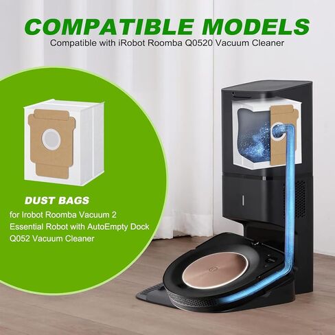 Q0520 Dust Bags Compatible with iRobot Roomba Vacuum 2 Essential Robot with AutoEmpty Dock Q052 Vacuum Cleaner, iRobot Roomba Vacuum Bags Replacement Parts Disposal Bag Accessories Kit (8 Pack) in Kuwait