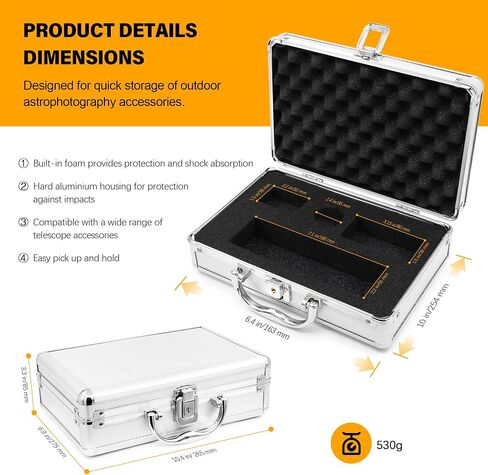 Astromania 2 Inch Telescope Carry Case, Customizable Pre-Diced Foam, Aluminum Alloy Sturdy Build for 2 Inch Eyepiece, Filter, Barlow Lens, Diagonal, T Adapter and Other Telescope Accessories in Saudi Arabia