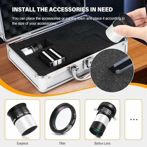 Astromania 2 Inch Telescope Carry Case, Customizable Pre-Diced Foam, Aluminum Alloy Sturdy Build for 2 Inch Eyepiece, Filter, Barlow Lens, Diagonal, T Adapter and Other Telescope Accessories in Saudi Arabia