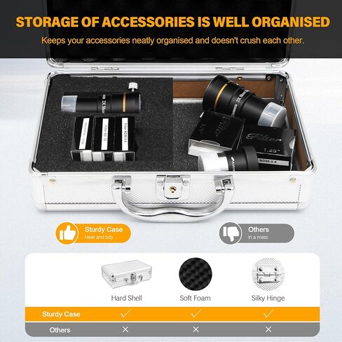 Astromania 2 Inch Telescope Carry Case, Customizable Pre-Diced Foam, Aluminum Alloy Sturdy Build for 2 Inch Eyepiece, Filter, Barlow Lens, Diagonal, T Adapter and Other Telescope Accessories in Saudi Arabia