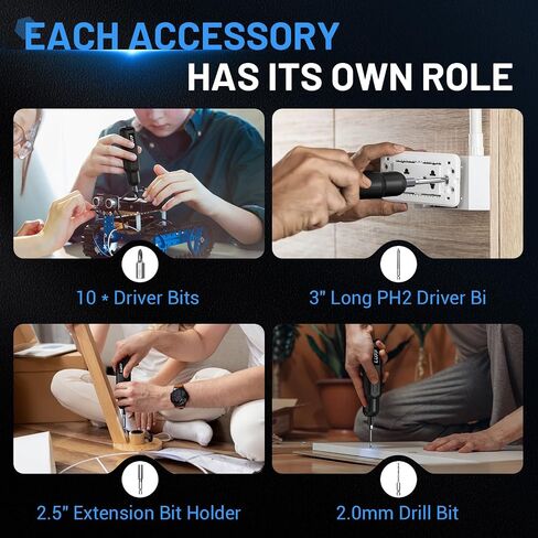 Electric Screwdriver Set, 4V Cordless Rechargeable Screwdriver with Digital Display 8 Settings, 5 N.m Torque, 2000 mAh Battery USB-C, Storage Bag, LED Light, 15 Bits for Furniture/Electrical Repairs in Saudi Arabia